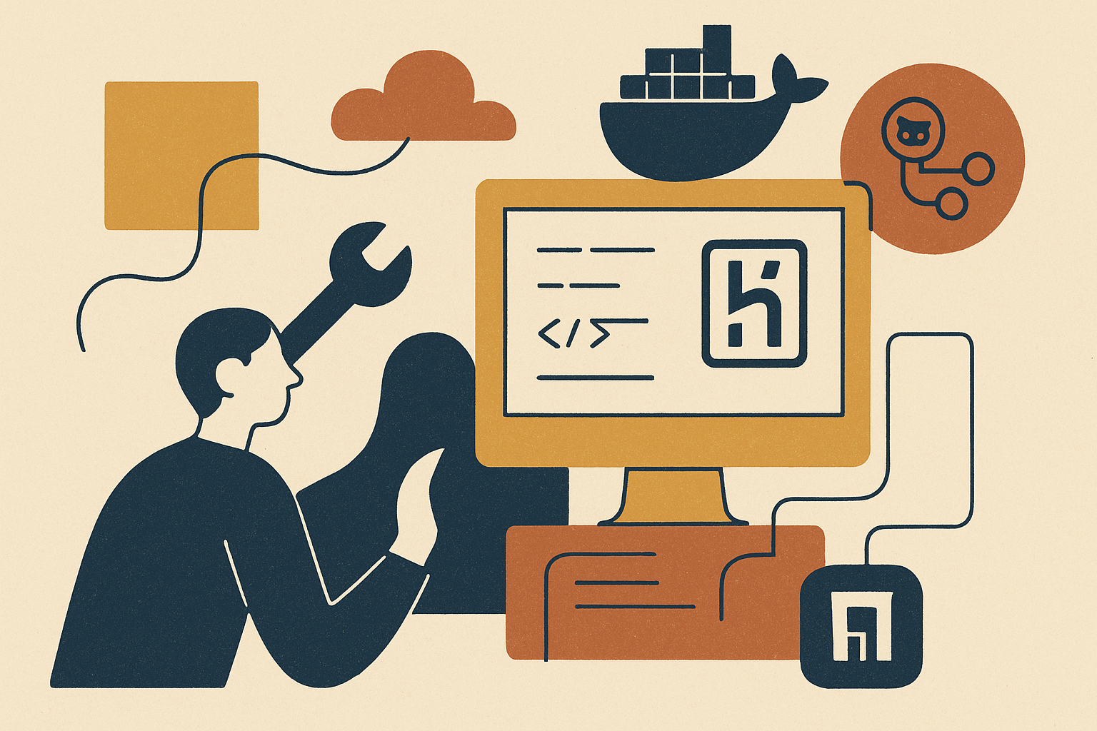 Cover illustration for "Deploy Microservices with Docker ARG & ENV Variables on Heroku with GitHub Actions".