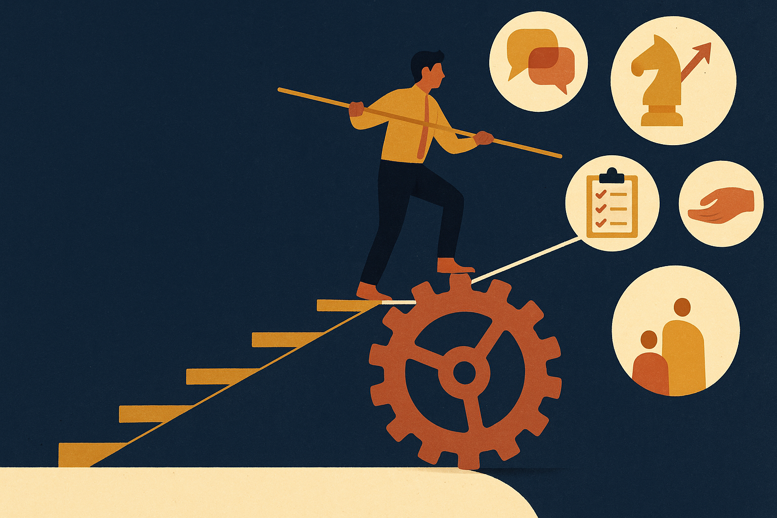 Cover illustration for "Five Skills Needed To Move Up in Technical Leadership".
